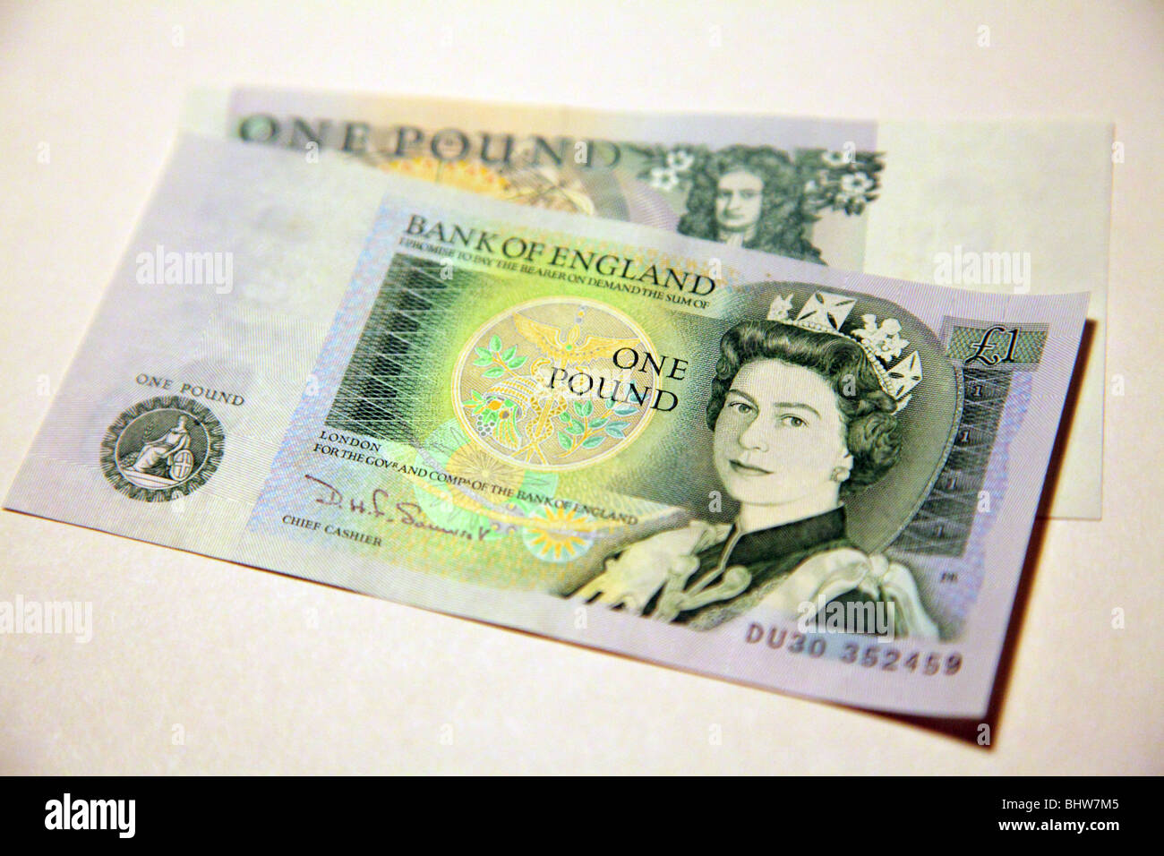 Bank von England ein Pfund-Note auf einem weißen Hintergrund Stockfoto