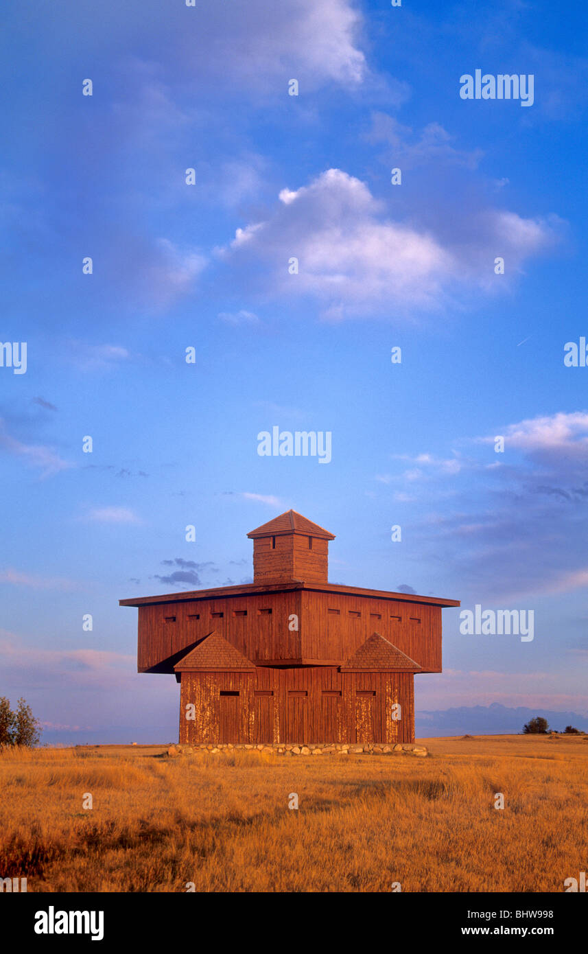 Blockhaus, eine Nachbildung des 1872 Infanterie Post, an Abraham Lincoln Staatspark, Mandan, North Dakota, USA Stockfoto