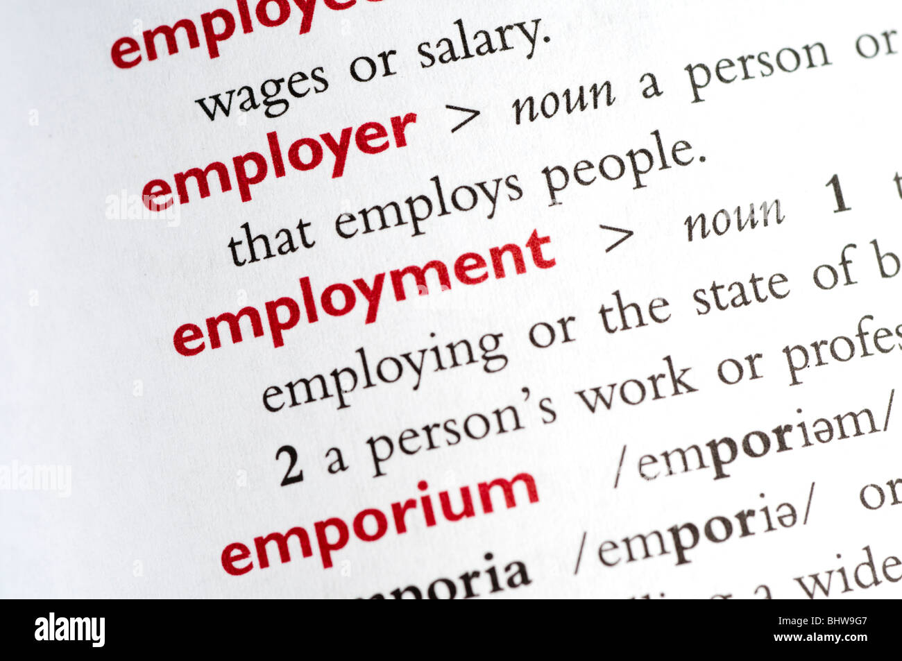 Wörterbuch-Definition der Beschäftigung Stockfoto