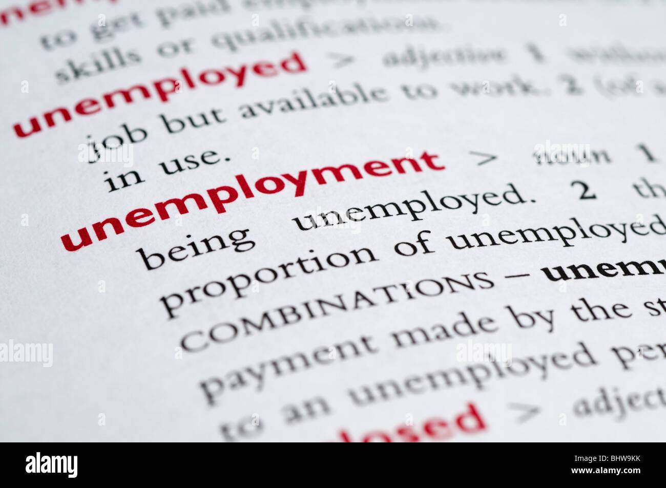 Wörterbuch-Definition der Arbeitslosigkeit Stockfoto