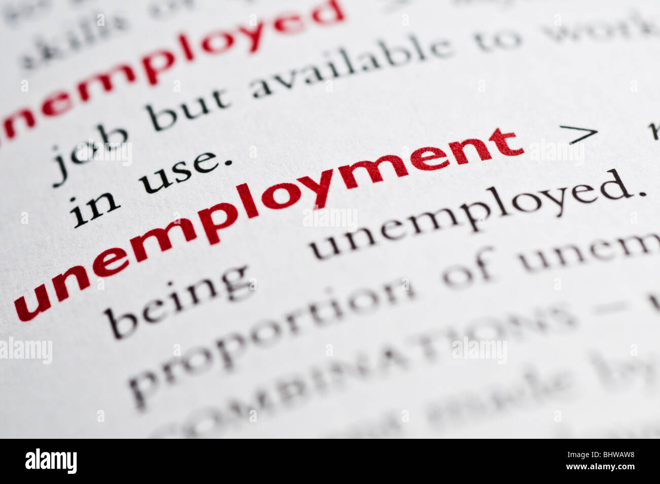 Wörterbuch-Definition der Arbeitslosigkeit Stockfoto