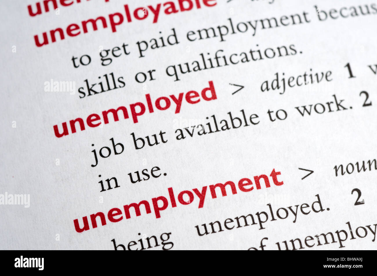 Wörterbuch-Definition der Arbeitslosen Stockfoto