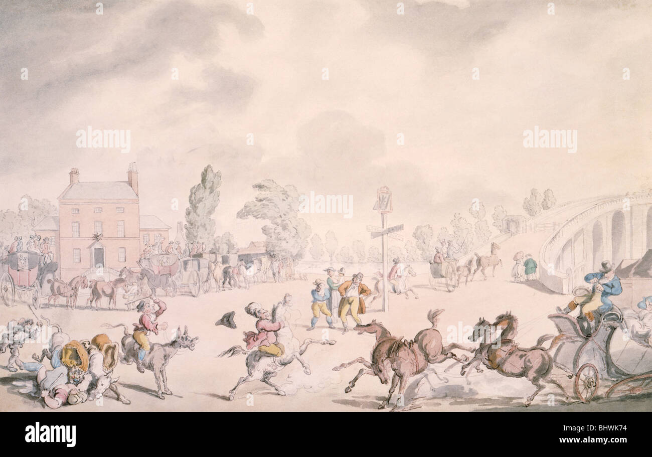 "Kew Bridge", Kew, London, 1819. Künstler: Thomas Rowlandson Stockfoto