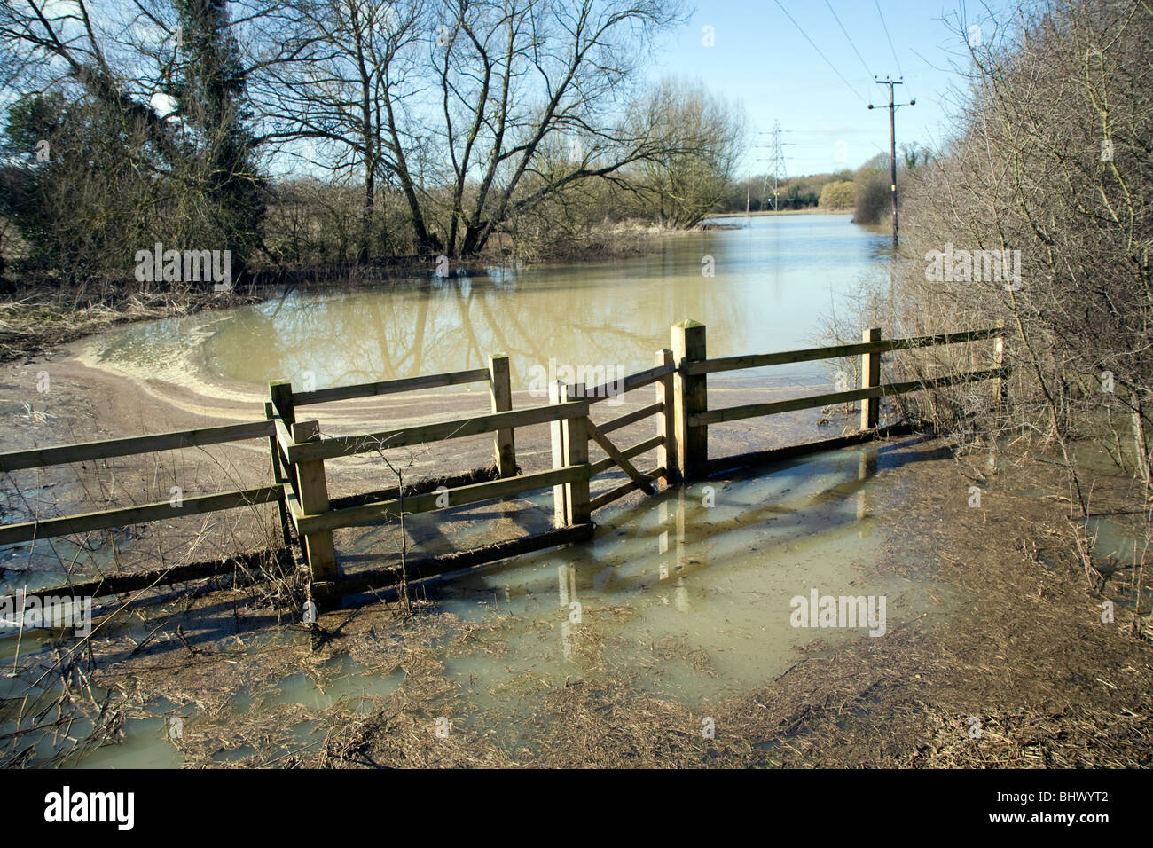Überfluteten Flussaue Felder Belstead Brook Ipswich Suffolk England Stockfoto