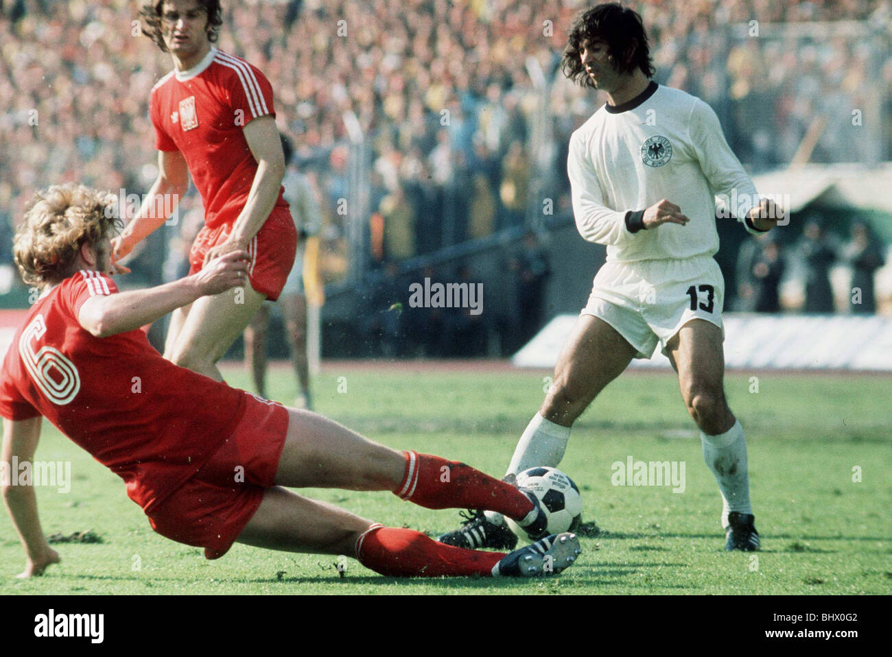 Fußball World Cup 1974 Westdeutschland 1 Polen 0 in westdeutschen Torschütze Gerd Müller Frankfurt Stockfoto