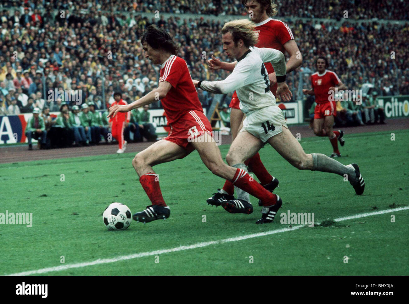 West-Deutschland / Polen World Cup 1974 Fußball Stockfoto