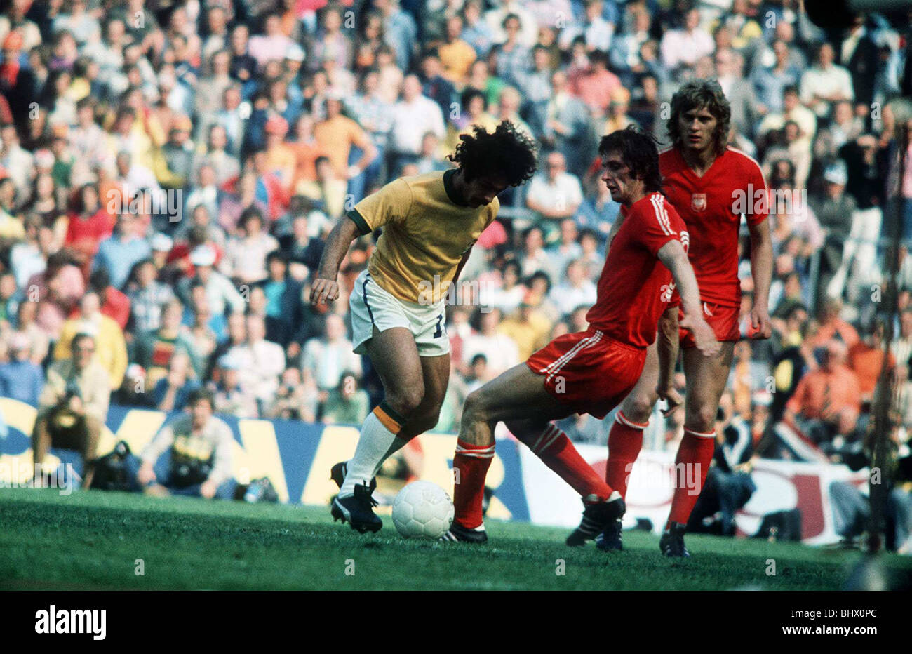 Rivelino brasilianischer Fußballspieler spielen bei der WM gegen Polen in 1974 msi Stockfoto