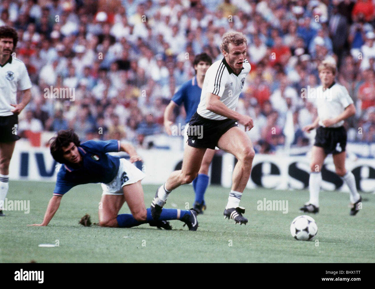 Italien / Bundesrepublik Deutschland WM 1982 Fußball Briegel, Conti, Brietner, K H Forster, Rossi Stockfoto