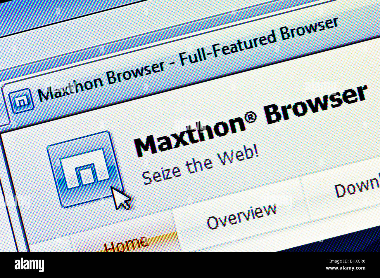 Makro-Screenshot der Website und das Logo der Maxthon - basierte die China Freeware Web-Browser für Windows. Nur zur redaktionellen Verwendung. Stockfoto