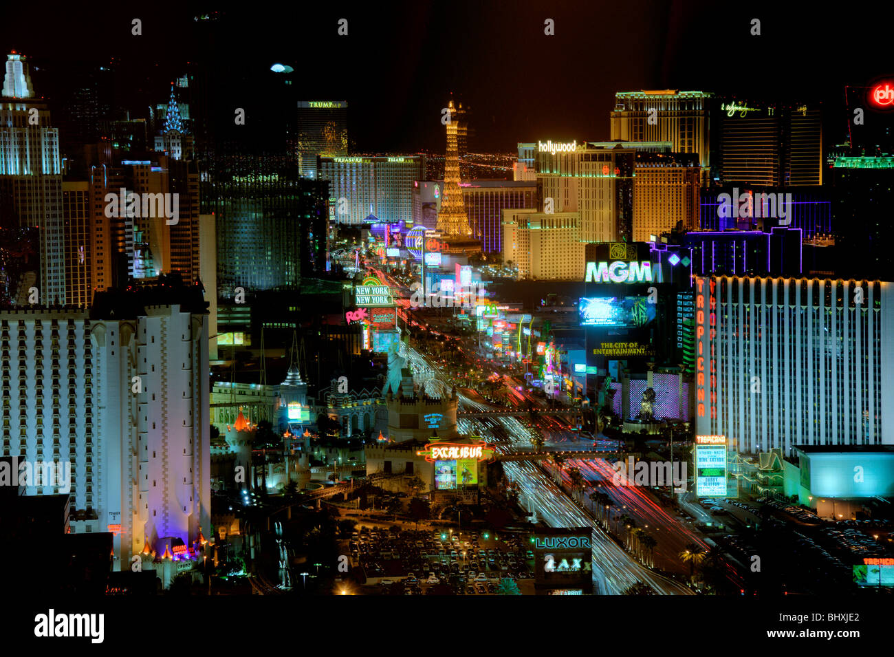 Absichtlich Tonemapped Schuss des Las Vegas Strip, aus dem Süden, Blick nach Norden. Stockfoto