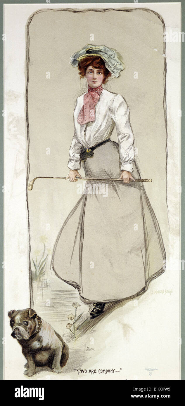 "Zwei sind Firma', lady golfer mit ihrem Hund, c 1900. Artist: Unbekannt Stockfoto