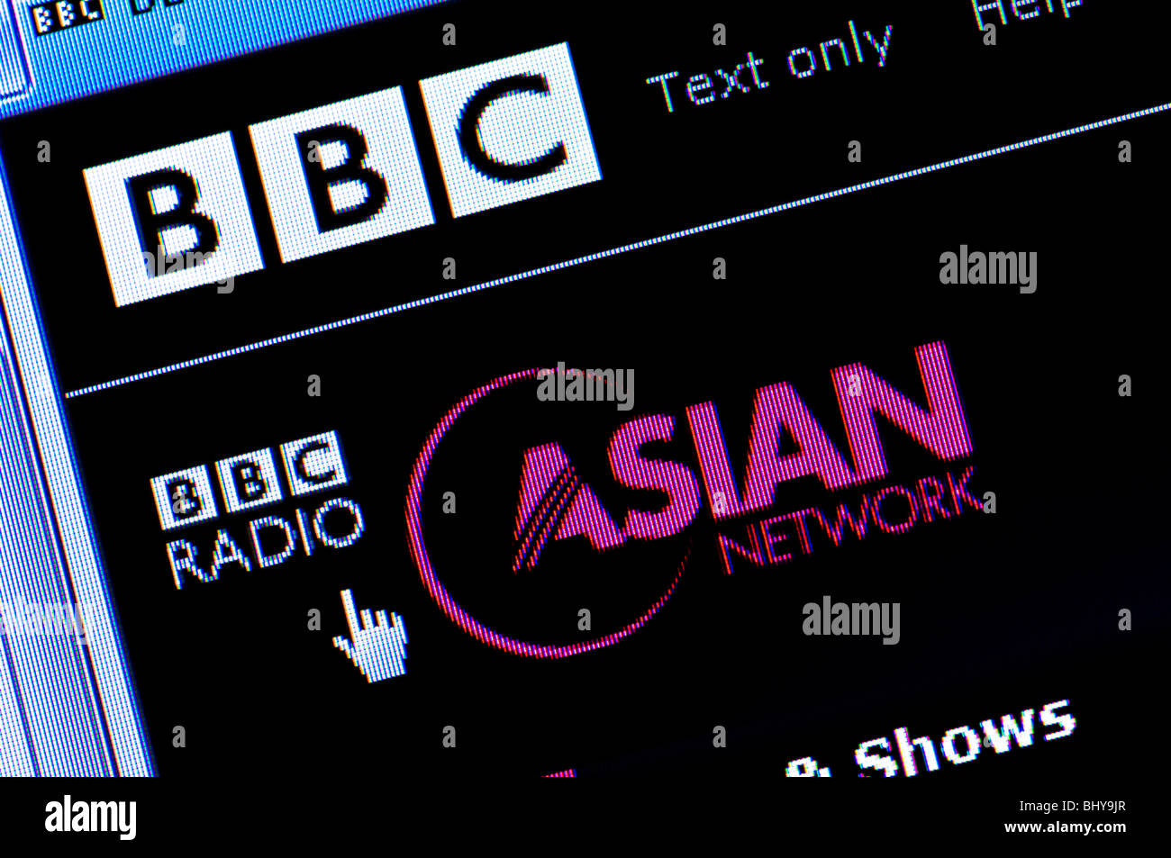 Makro-Screenshot der Internet-Homepage des BBC Radio Asian Network. Nur zur redaktionellen Verwendung. Stockfoto