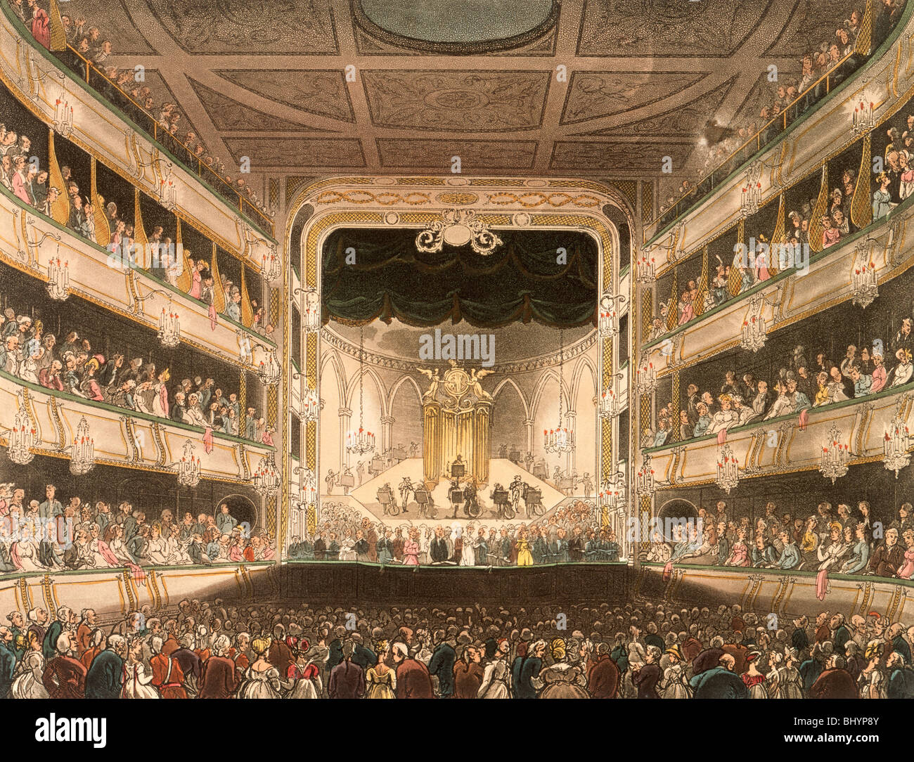 Innere des Covent Garden Theatre, London, 1808. Künstler: Thomas Rowlandson Stockfoto