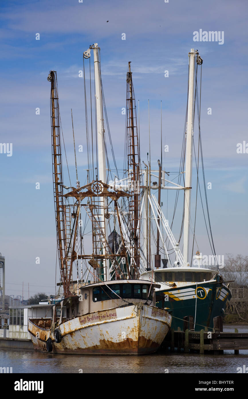 Rostende Garnelen Boot Flotte in Delcambre, Louisiana Stockfoto