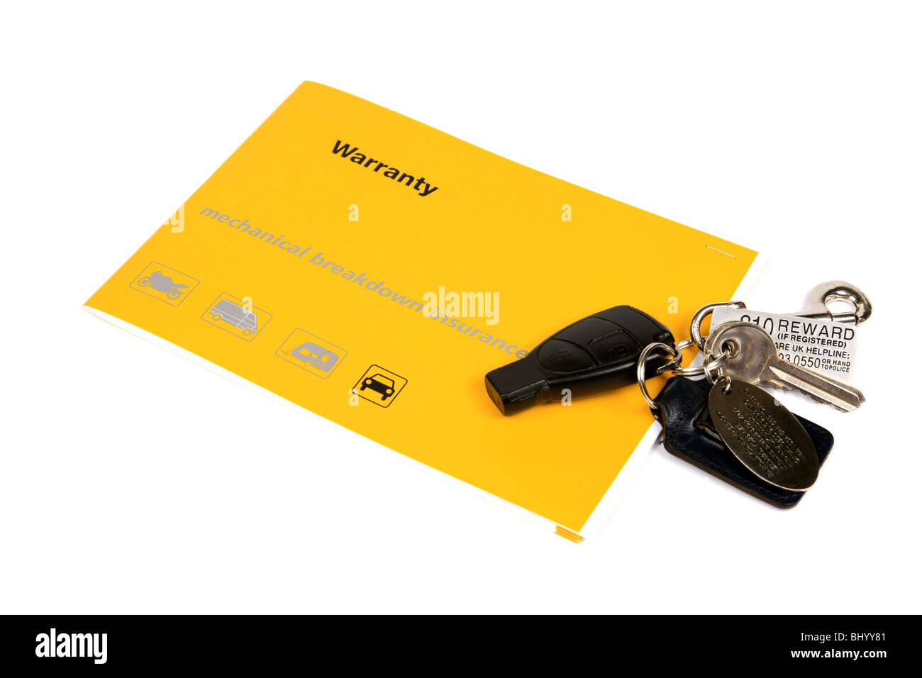 Autopanne Garantie Versicherung gegen einen weißen Hintergrund Stockfoto