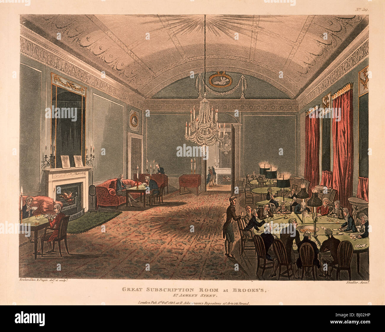 Das große Abonnement-Zimmer, Brooks Club, St. James's Street, London, 1808. Künstler: Thomas Rowlandson Stockfoto