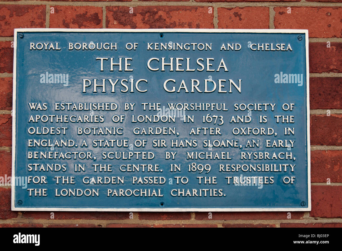 Melden Sie sich am Eingang der Chelsea Physic Garden (Botanischer Garten), London, UK. Stockfoto