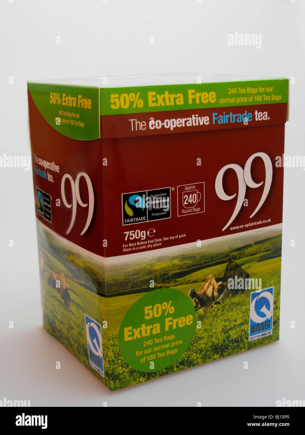 eine überdimensionale Box kooperative Fairtrade-Teebeutel Stockfoto
