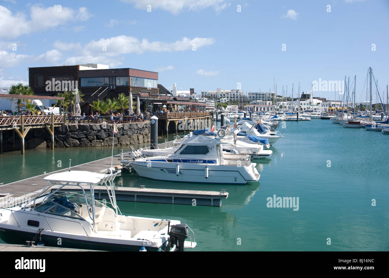 Boote in der Marina in Puerto Rubicon South Coast Lanzarote Stockfoto