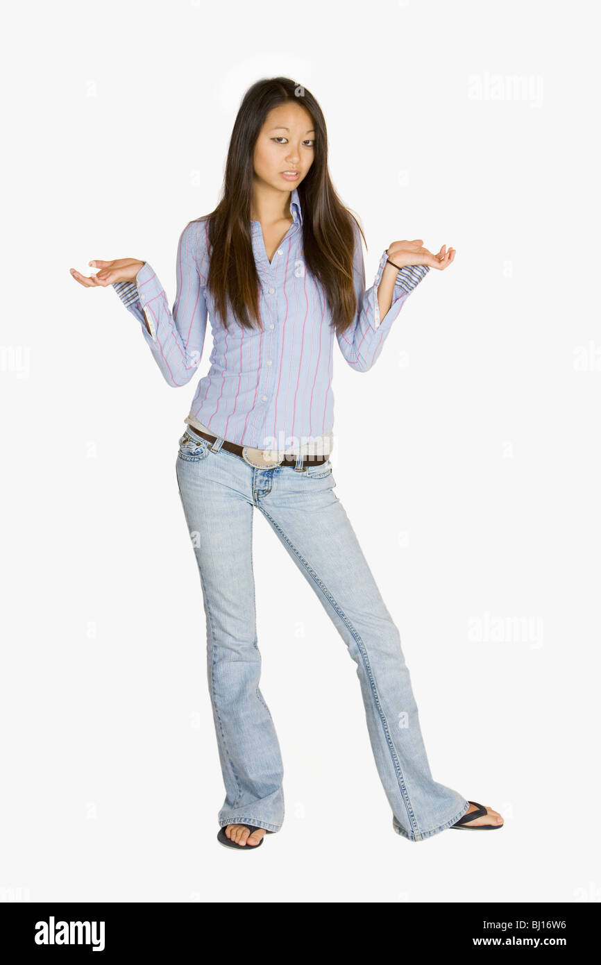 Asiatische Frau, Anzeichen von stress Stockfoto