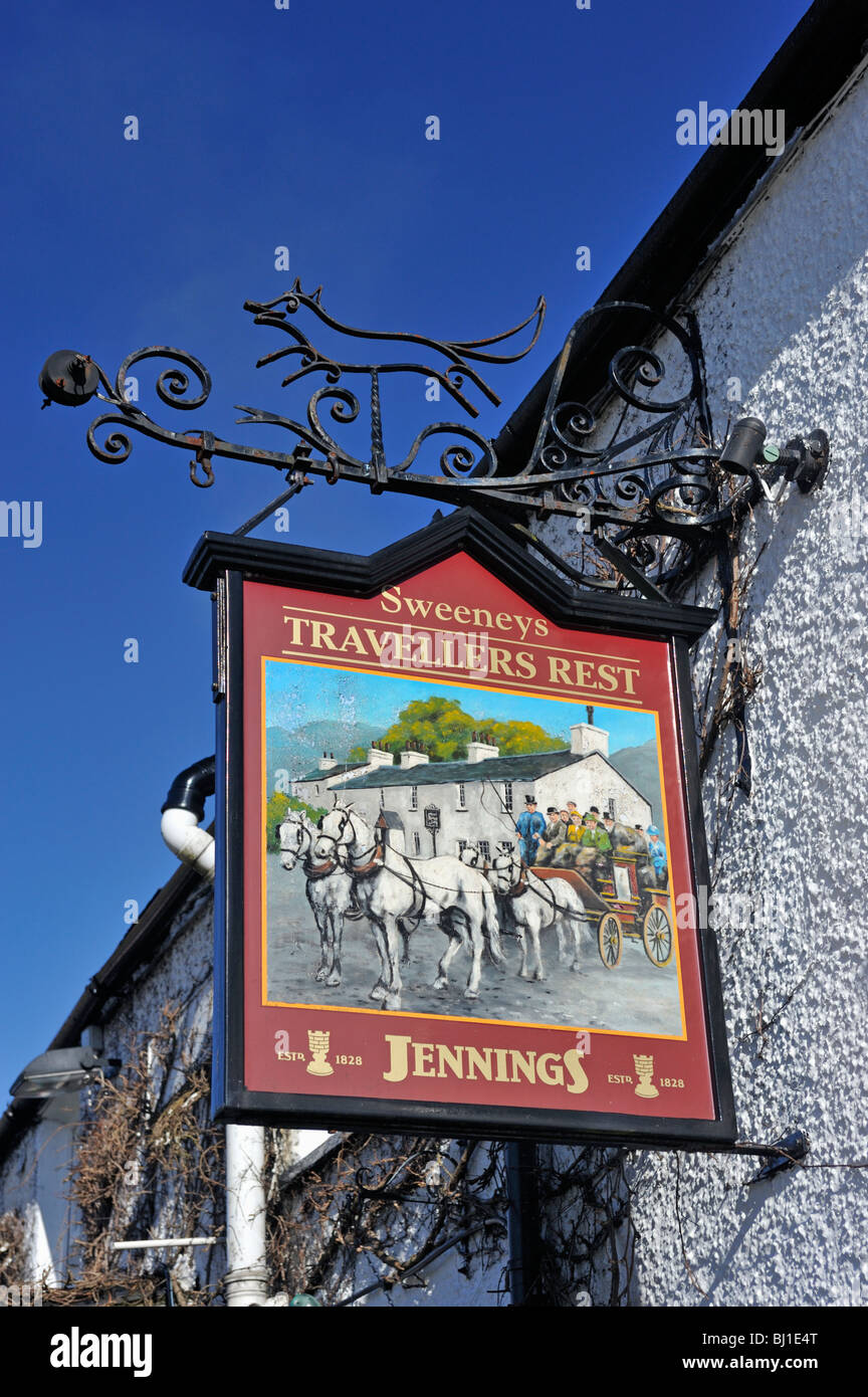 Travellers Rest Inn Inn Sign. Grasmere, Lake District Nation Park, Cumbria, England, Vereinigtes Königreich, Europa. Stockfoto