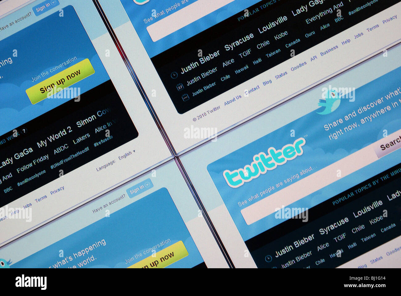 Teil des Bildschirm mit Twitter-Seite drauf Stockfoto