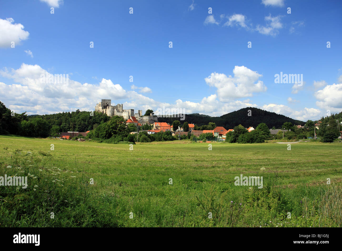 Czech Republic - Sommerlandschaft mit mittelalterlichen Burg Ruinen Rabí Stockfoto