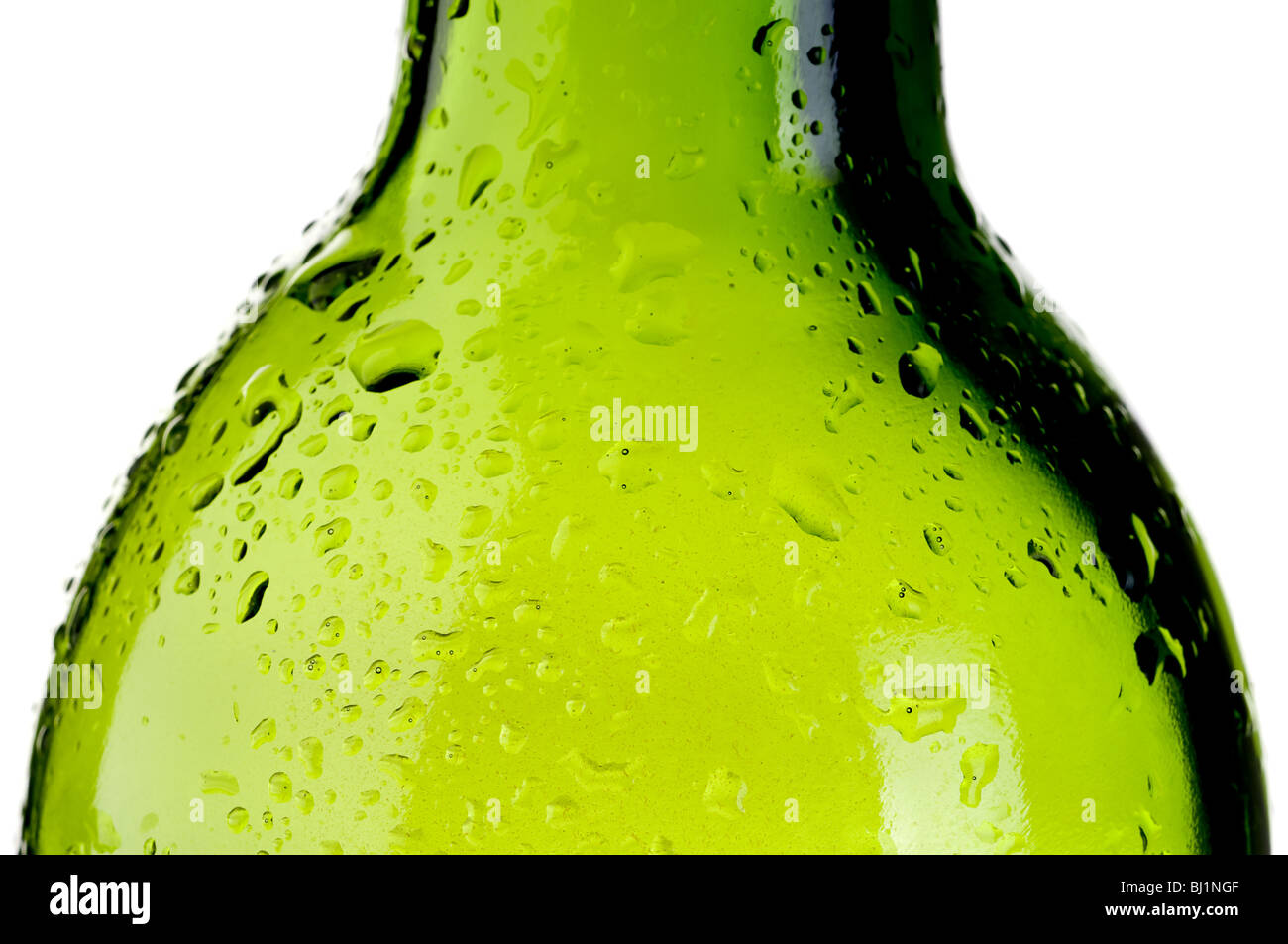 abstrakt Nahaufnahme von einem kalten nassen grüne Flasche Stockfoto