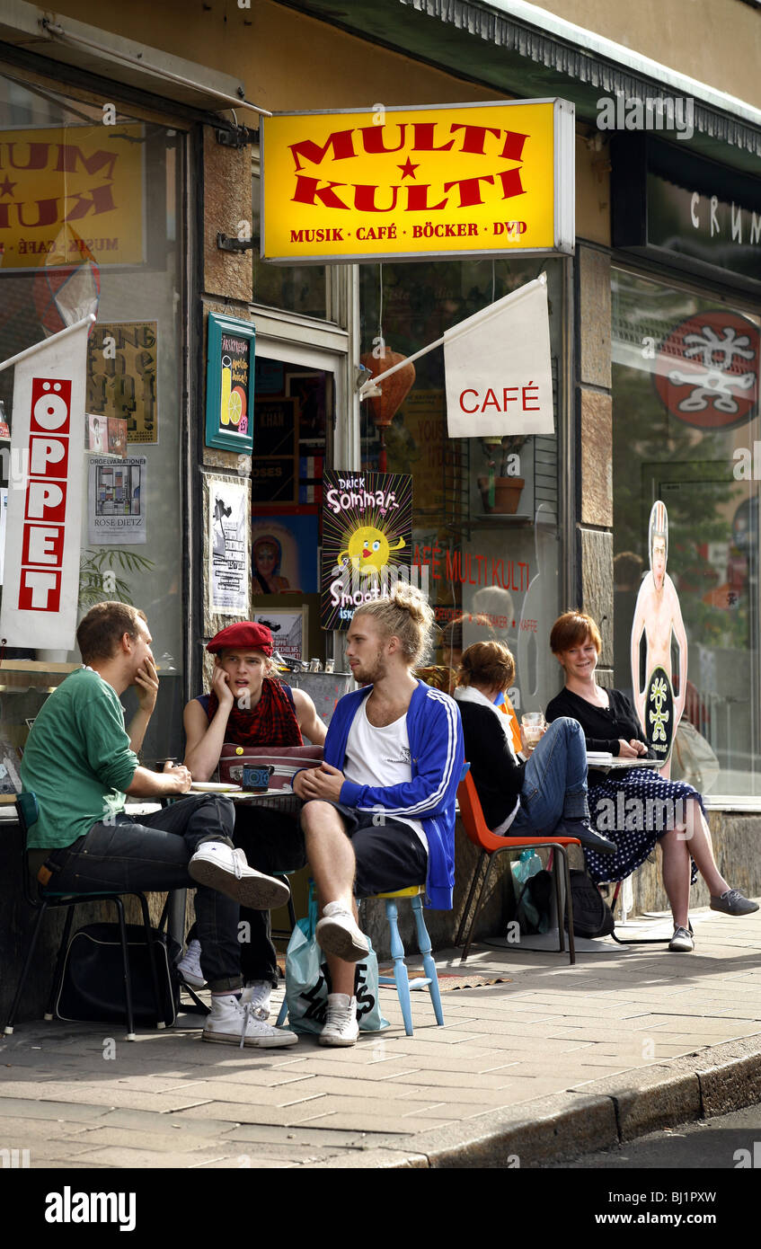 Multi-Kulti-Café & Plattenladen, Södermalm, Stockholm, Schweden Stockfoto