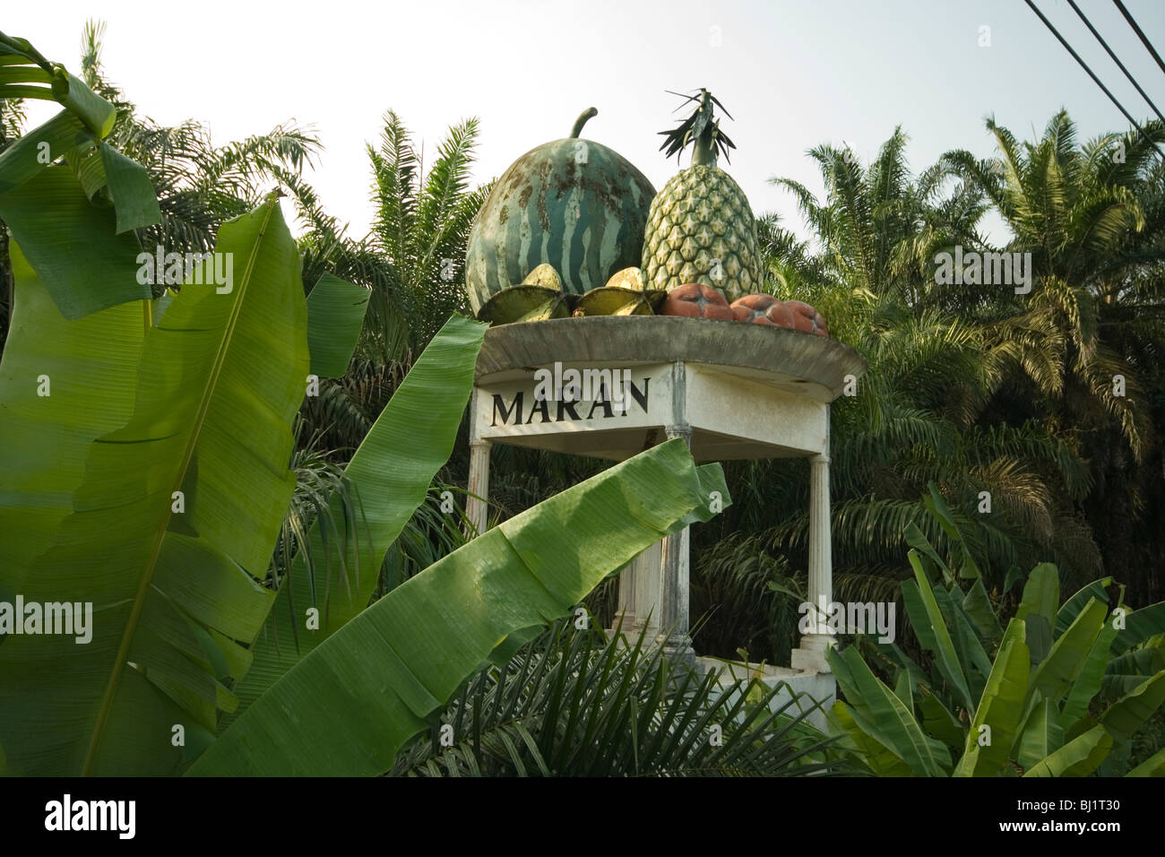 Fruchtigen Schild mit Beginn des Bezirks Maran von Pahang, Malaysia Stockfoto