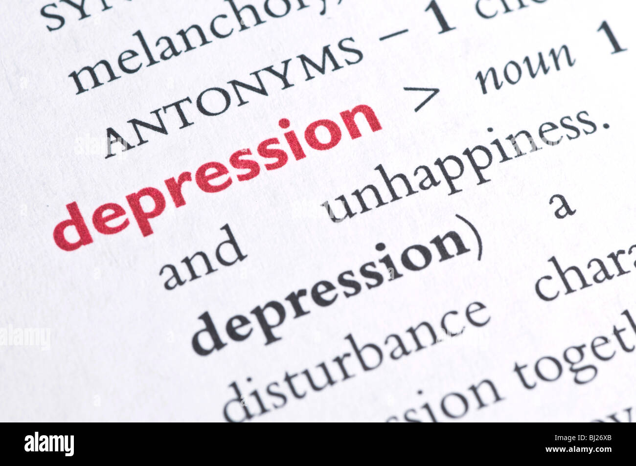 Wörterbuch-Definition von depression Stockfoto