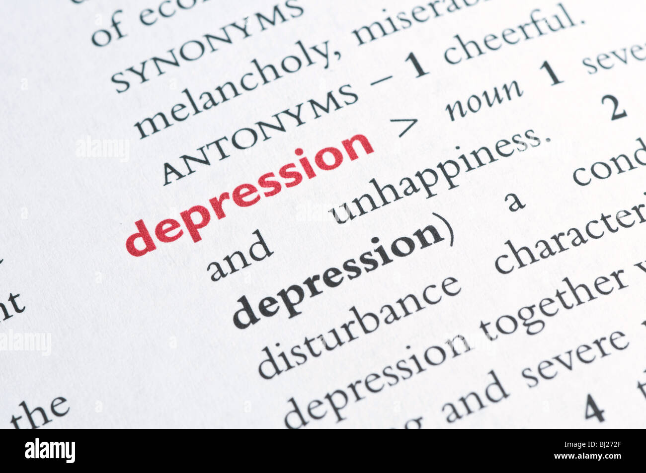 Wörterbuch-Definition von depression Stockfoto