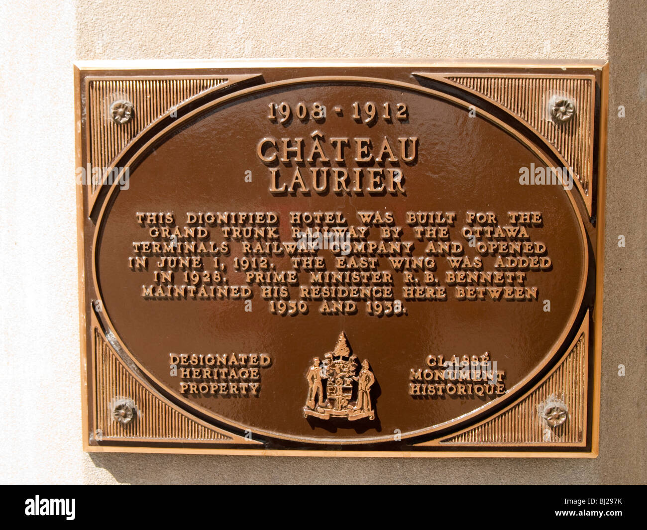 Eine Infotafel über das Chateau Laurier Hotel in Ottawa, Ontario Kanada Stockfoto