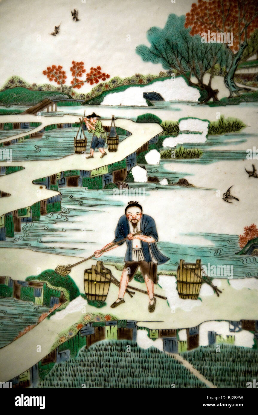 Landwirtschaft-Silk Cocoon China Ware Porzellan chinesischen Jingdezhen 17 th Jahrhundert Geng Zhi Tu Stockfoto