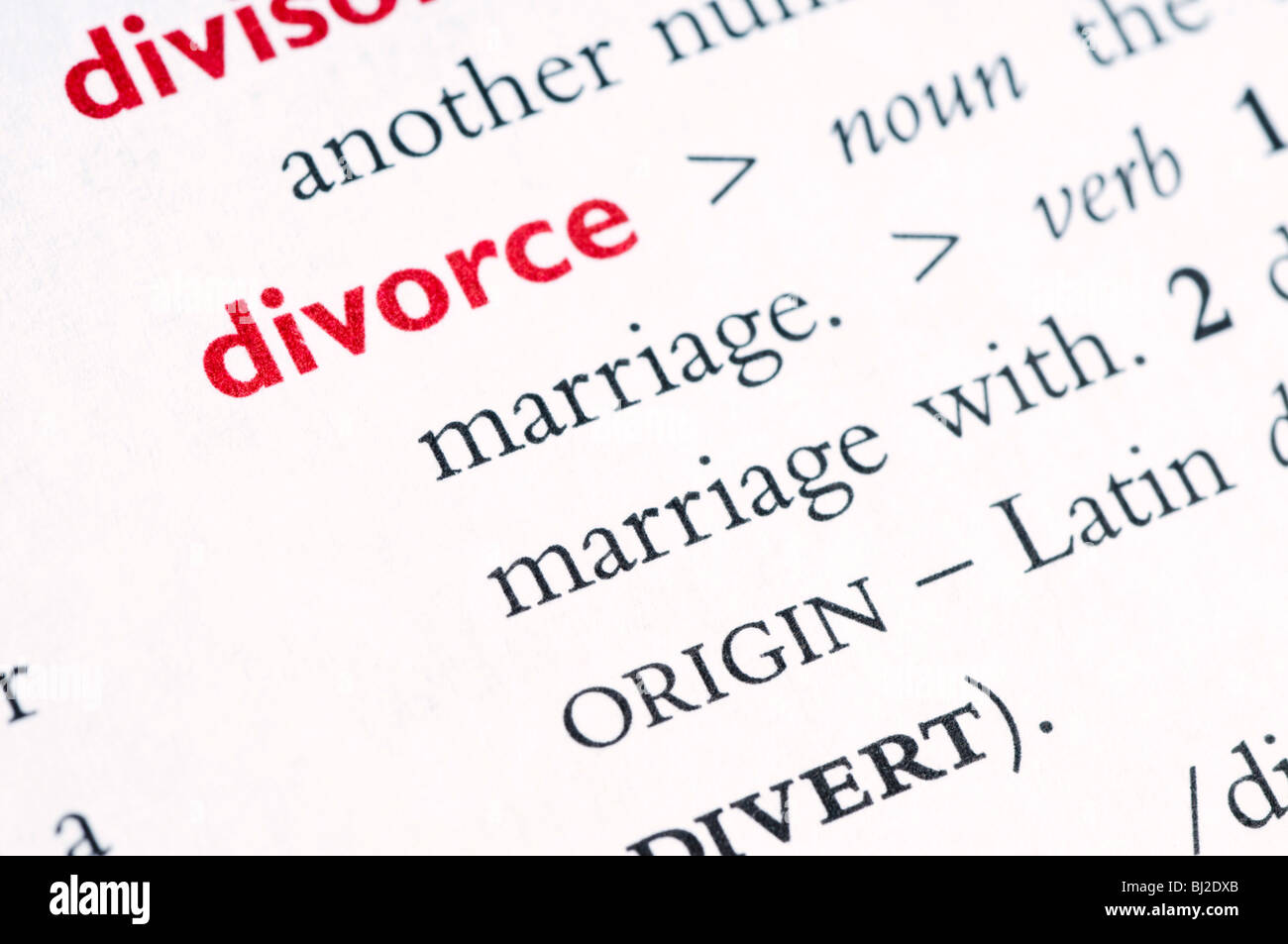 Wörterbuch-Definition der Scheidung Stockfoto