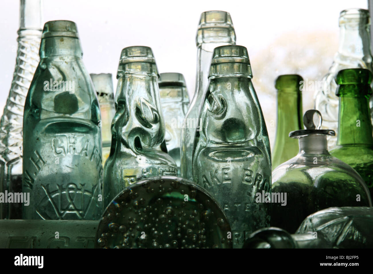 Viktorianische Mineralwasserflaschen Stockfoto