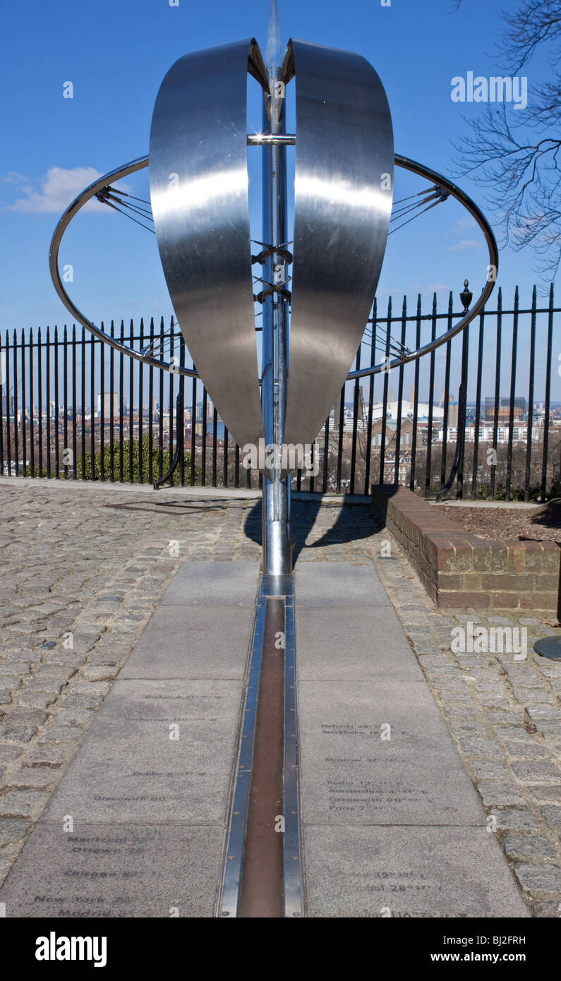 Greenwich Meridian Line 0 Grad Länge Stockfoto