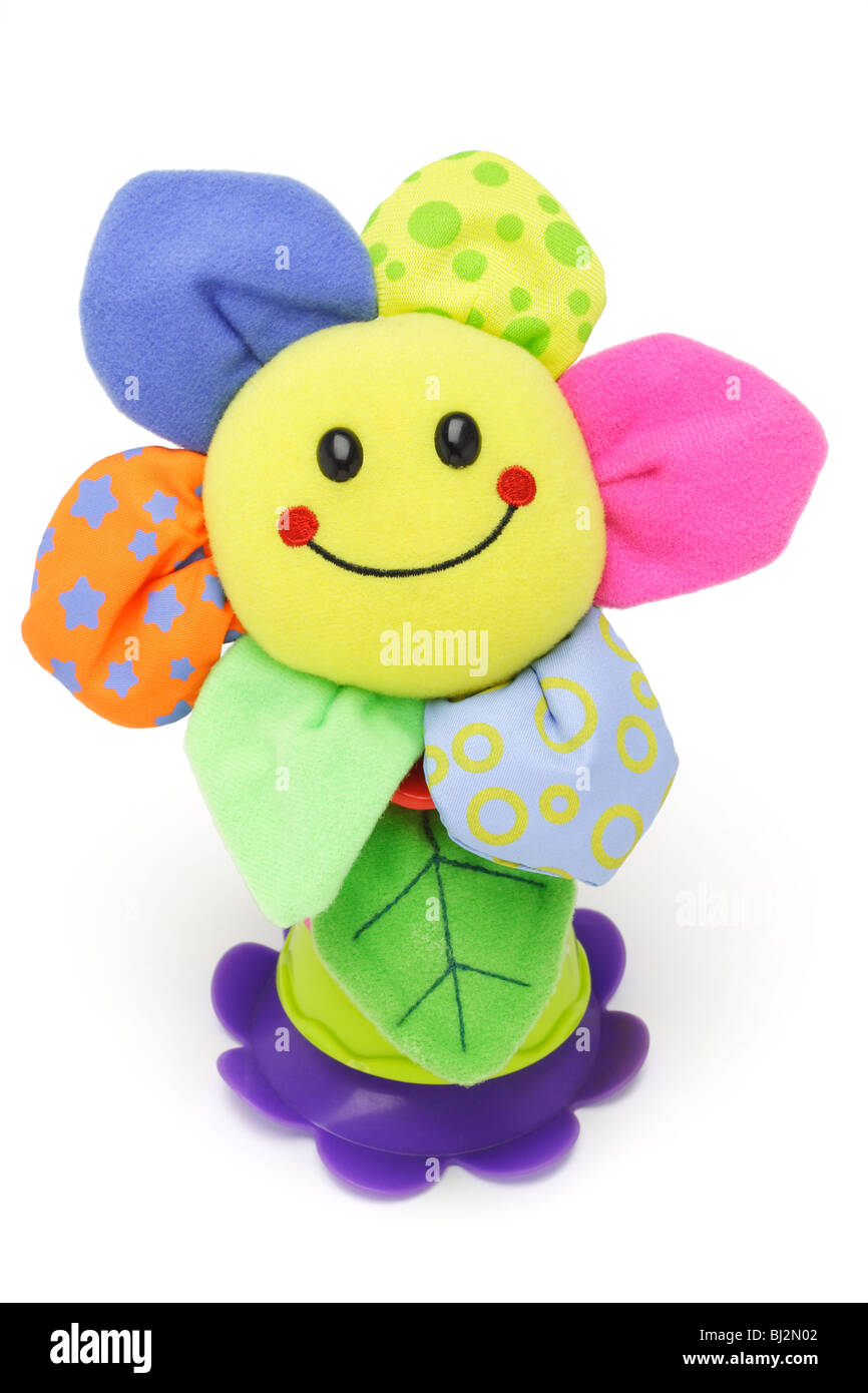 Sonnenblume Smiley Gesicht Puppe auf weißem Hintergrund Stockfoto