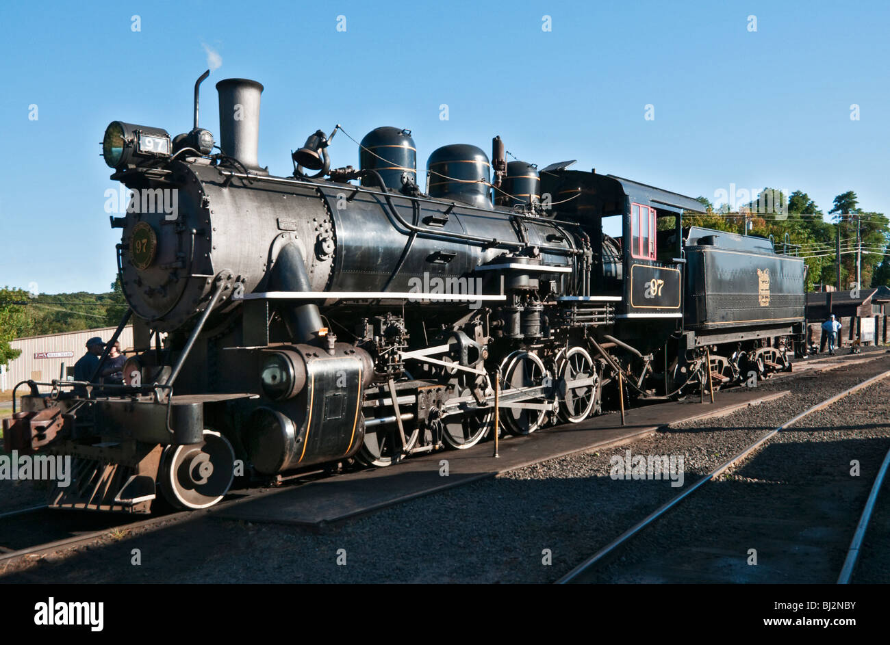 Connecticut Essex Dampfzug der Valley Railroad Firma Lok Nr. 97 Typ 2-8-0 gebaut 1923 von ALCO/Cooke Stockfoto