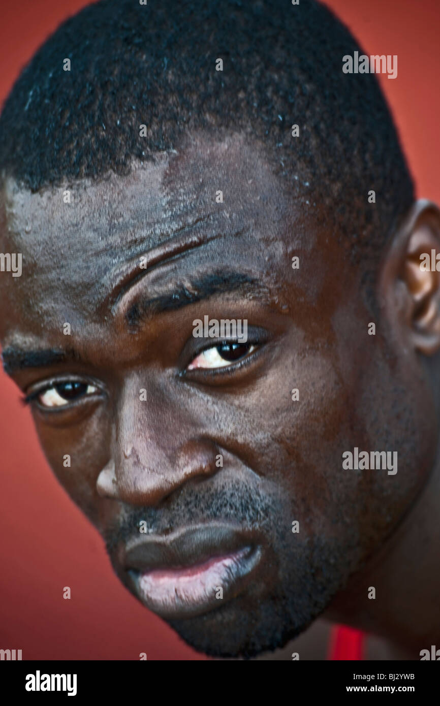 Porträt von Schwitzen Sportler Stockfoto