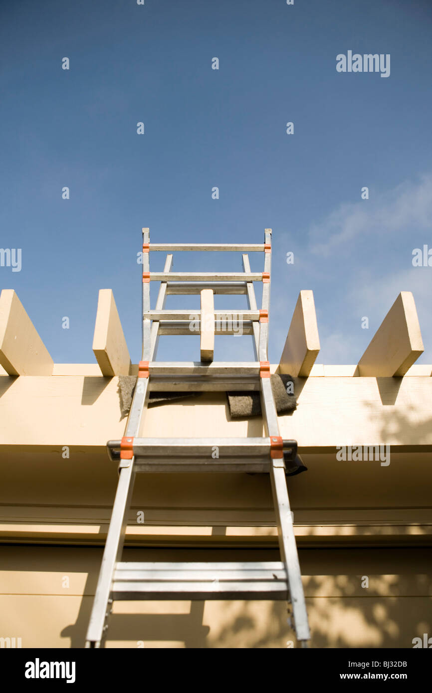 Mitarbeiter-Leiter zum Dach Stockfoto