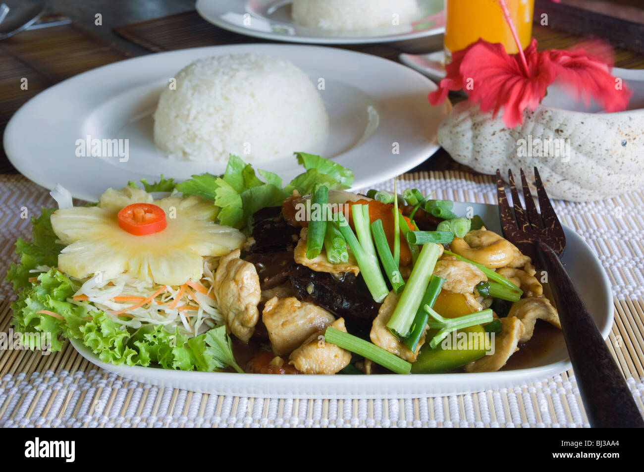 Gebratenes Huhn mit Cashew-Nüssen, Thai-Food, Ko Lanta oder Koh Lanta Island, Krabi, Thailand, Asien Stockfoto