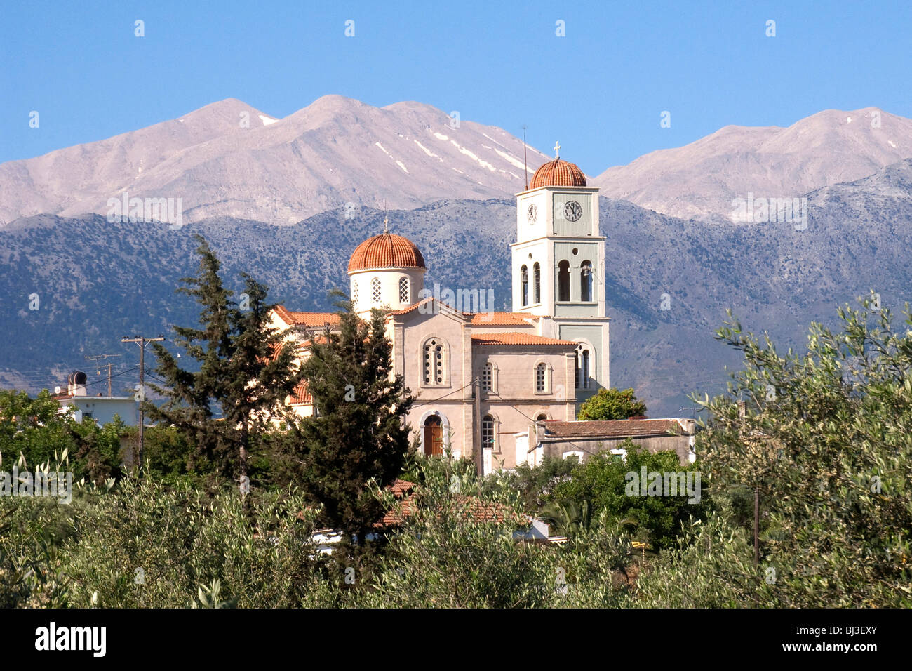 Blick auf den weißen Bergen, Lefka Ori, in der Nähe von Vamos, Kreta, Griechenland, Europa Stockfoto