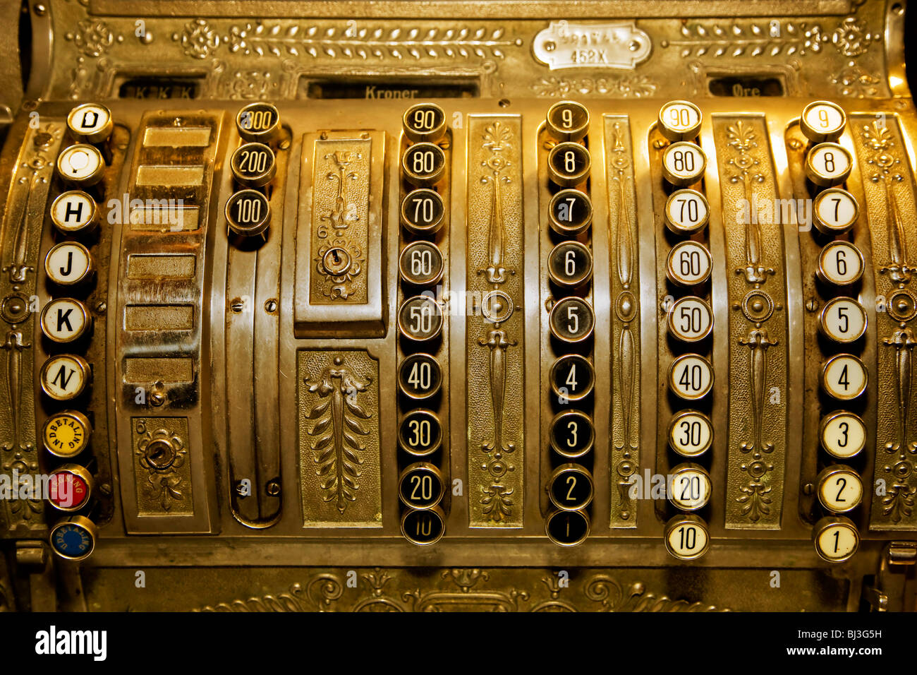 Die Tastatur eine alte Registrierkasse Stockfoto