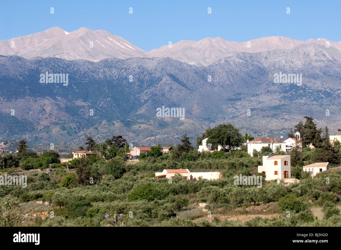 Blick auf den weißen Bergen, Lefka Ori, in der Nähe von Vamos, Kreta, Griechenland, Europa Stockfoto