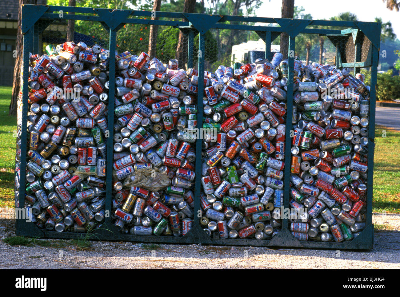 Papierkorb gefüllt mit Aluminium-Dosen-USA Stockfoto