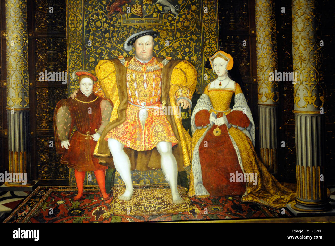Malerei-Henry VIII mit Prinz Edward und Jane Seymour (unbekannter Künstler) Stockfoto