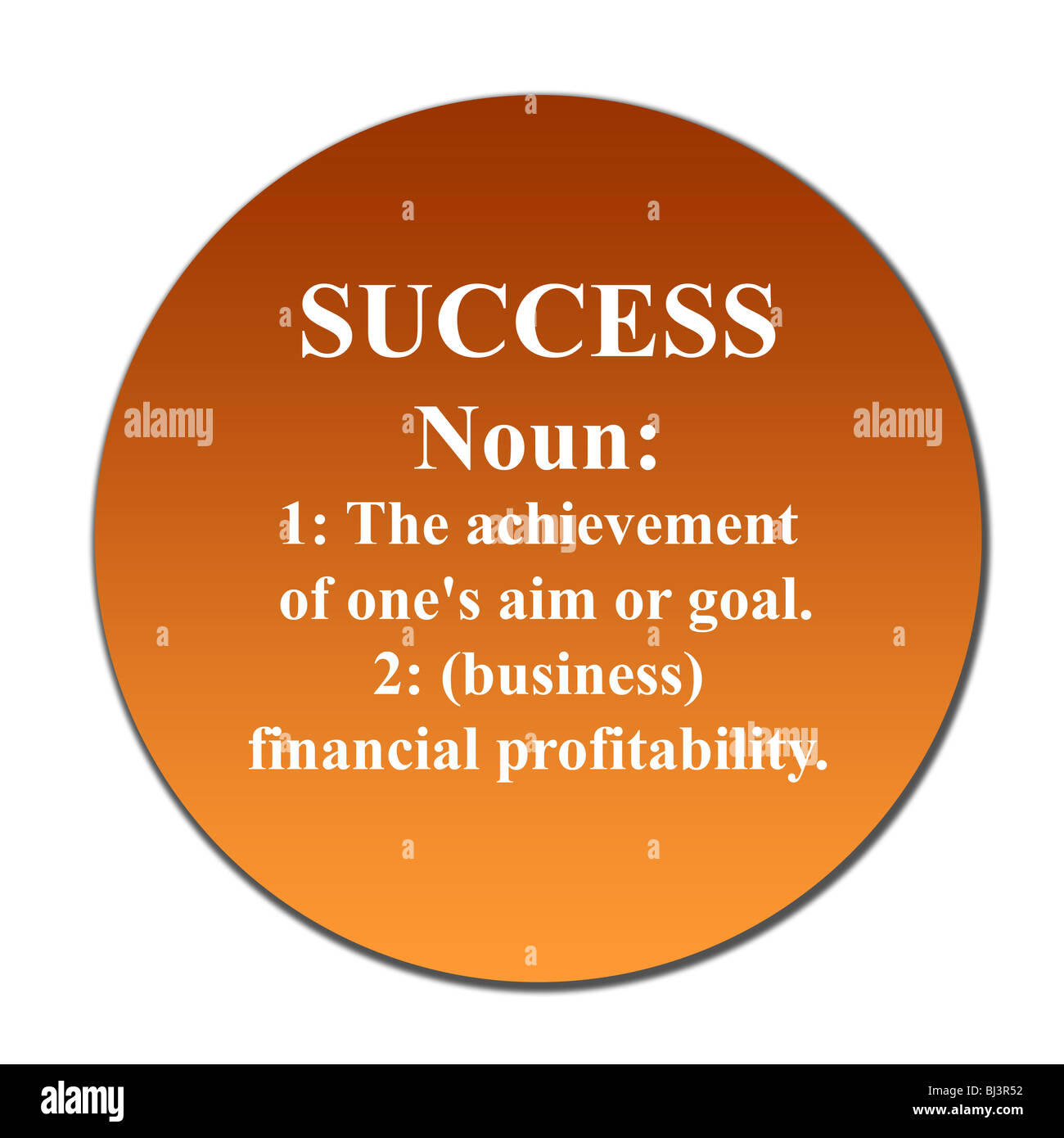Wörterbuch-Definition von Erfolg auf orangefarbenen Button, isoliert auf weißem Hintergrund. Stockfoto