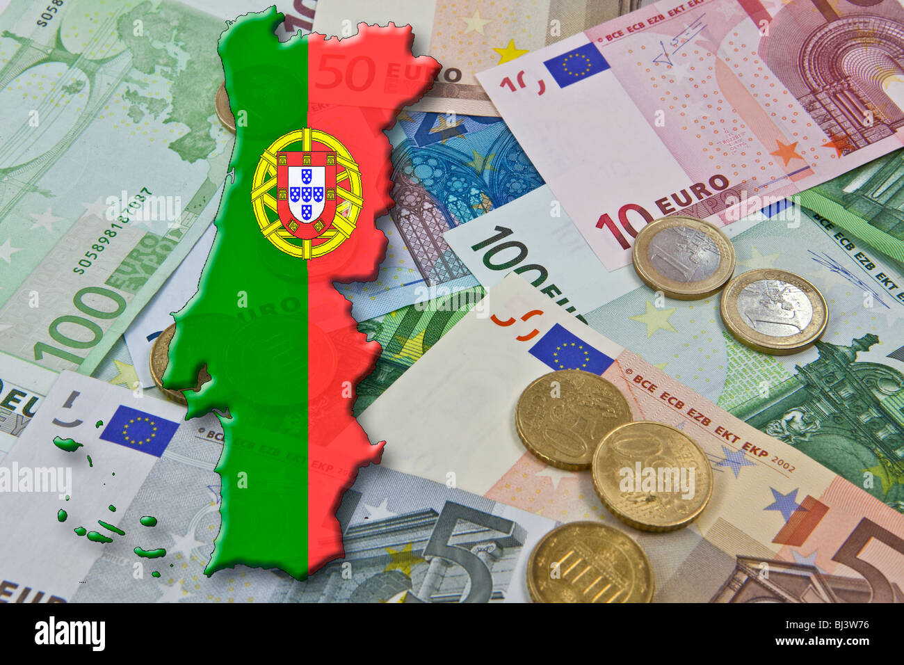 Euro und Portugal, Euro-Stabilitätspakt, Portugal als ein Euro Defizit Sünder Stockfoto