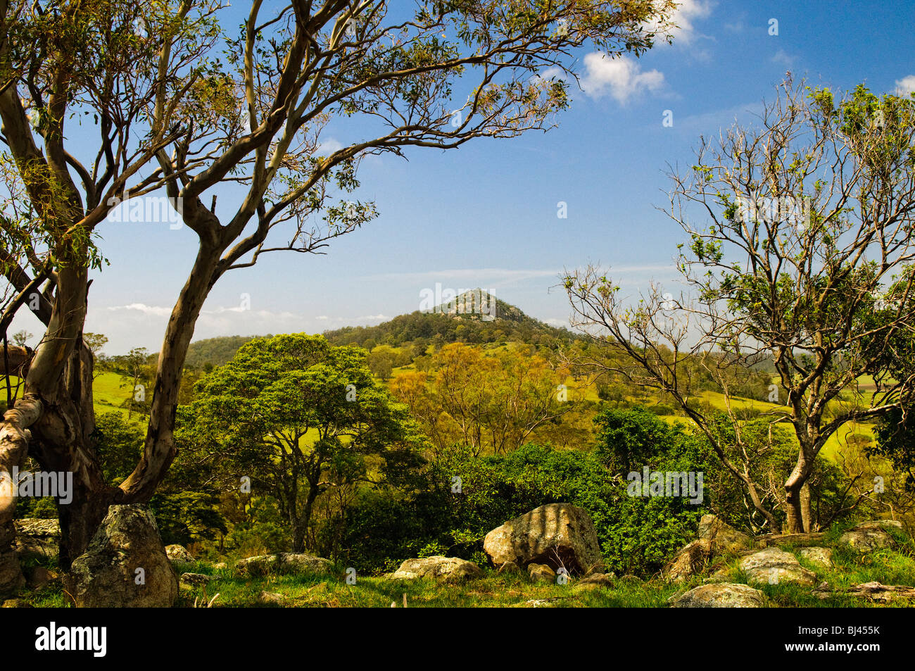 Blick vom Central Tilba mit Blick auf Najanuga (kleine Dromedar) und Surround-Landschaft Stockfoto